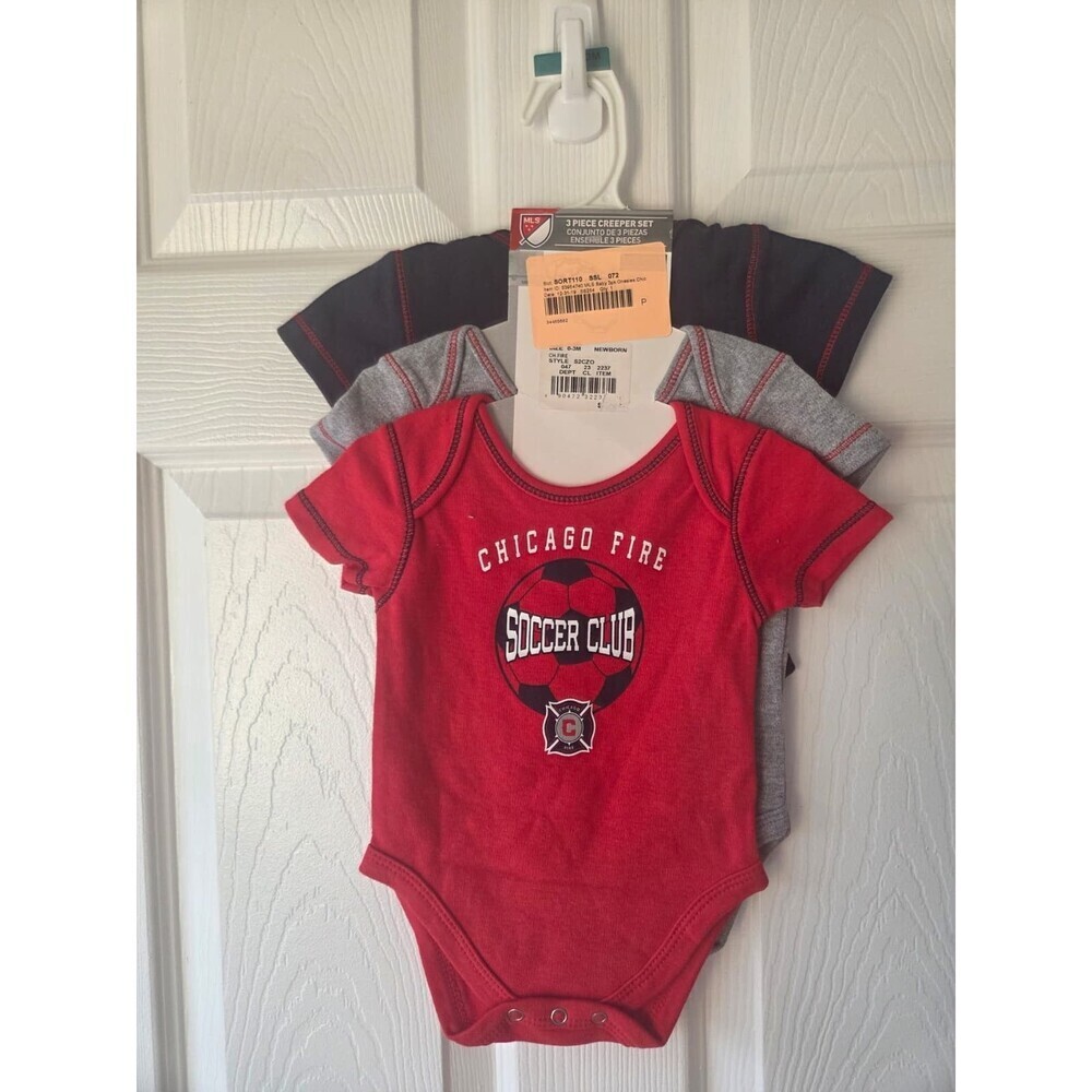 MLS Chicago Fire Soccer Baby 0-18M Set 3pc NWT Bodysuits Football 100% Cotton